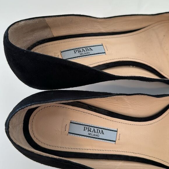 Prada Calzature Donna Black Suede D’Orsay Pointed Toe Heels Pumps Size 37 - Picture 6 of 10